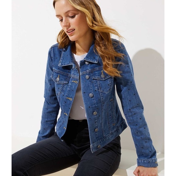 Coats | Loft Polka Dot Denim Jacket 